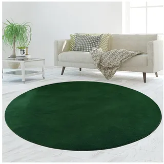 TeppichHome24 Teppich Grüner Teppich dekorativ weich pflegeleicht für gemütliches Wohnen, rund grün rund | 160 cm x 160 cm