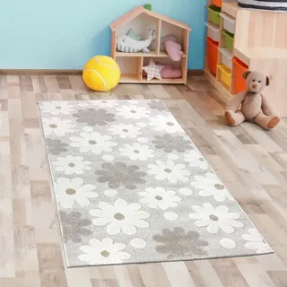 CARPETIA Kinderteppich Blumenmuster Creme Beige Hoch-Tief 80x150 cm | Kuschelig weich, pflegeleicht und strapazierfähig, OEKO-TEX geprüft, für Fußbodenheizung, Kinder- & Babyzimmer