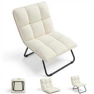 YITAHOME Klappstuhl Loungesessel Sessel Wohnzimmer, Faltbarer Ohrensessel mit Griff & Weichem Komfortpolster, Tragbar bis 150 kg, Platzsparend, Ohne Montage für Zuhause/Büro, Beige, 73×59×70 cm