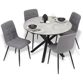 Homestyle4u Tischgruppe, Grau, Metall, 4-Sitzer, Rund, 110x77x110 cm, Esszimmer, Bänke, Tisch- & Eckbankgruppen