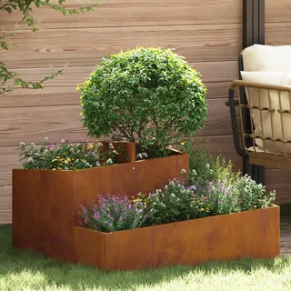 Qnhdfrt Großer Rechteckiger Pflanzkübel aus Cortenstahl 80x80x50 cm Braun Outdoor für Garten Terrasse und Balkon mit Industriellem Design und Drainage