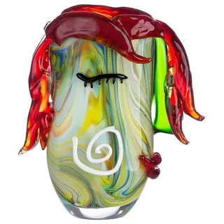 GILDE Dekovase CURLY Gesichtsvase - grün, rot - Glas - H. 29,5cm x B. 27,5cm - Deko (1 Stück), Glasvase mit Gesichtsmotiv - Blumenvase für Tischdeko und Vasen-Deko grün|rot