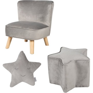 roba® Kindersitzgruppe Lil Sofa, (Set, 3-tlg), bestehend aus Kindersessel, Kinderhocker und Dekokissen in Sternform grau|silberfarben