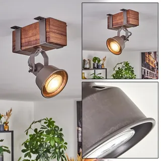 HOFSTEIN Deckenleuchte Pehefito, 1-flammige Deckenlampe aus Metall/Holz in Grau/Dunkelbraun, verstellbare Leuchte im Industrial/Retro/Vintage-Design mit Holzbalken, GU10, Esszimmer, Wohnzimmer, Küche
