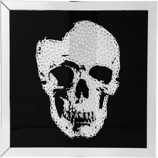 Kare Design Bild Frame Mirror Skull Schwarz/Silber, Glasbild, Dekobild, Totenkopfbild, Wohnzimmer, quadratisches Bild, Schädel-Motiv, 100x100x4,5cm