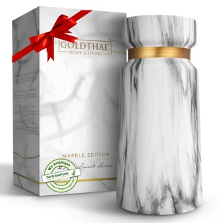 Goldthal® Premium Vase für Pampasgras,Trockenblume, Blumen aus Keramik im Boho Style H22cm - weiße Marmor-Optik schlicht & modern -Deko-Elementen -mit Goldring