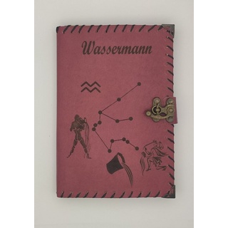 QUAMOD Tagebuch Notizbuch Tagebuch aus echtem Leder (12 Sternzeichen Design) Journal, Handgefertigt rosa