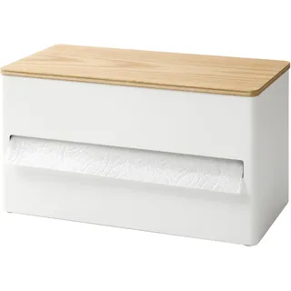 Yamazaki Küchenrollenhalter, weiß, Stahl/Holz/Silikon, minimalistisch, 16,2 x 31,2 x 17 cm