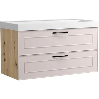 Waschtisch WELLTIME "CADIZ, Waschtisch", rosa (kaschmir), B:100cm H:58,5cm T:46cm, Waschtische, Waschtisch, Kaschmir, Landhaus-Optik, schwarze Aktzente