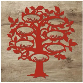 Namofactur 3D-Wandtattoo Holz Wandbild 'Familie Baum' Wanddeko, Wanddekoration Familien Stammbaum, Wandgestaltung für dein Wohnzimmer rot