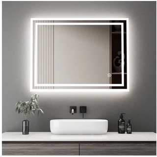 WDWRITTI Spiegel mit beleuchtung Led Badspiegel Touch 50 x 70 80x60 cm mit Wandschalter (Badezimmerspiegel, 100x60, 60x40cm, Speicherfunktion, Helligkeit dimmbar), 3000/4000/6500K