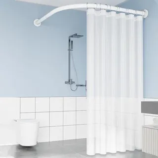 Famanu Duschstange Gebogen - Ausziehbare Eckstange - Platzsparendes Duschen - 70-95 x 70-95 cm - Weiß