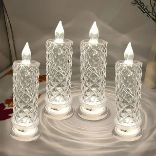 Set of 4 LED Crystal Candle Lights, Rose Shadow Led Flameless Candle Lights, Flammenlose Kerzen, Rose Shadow LED-Kerzen ohne Flamme, Kristall LED-Kerze Licht für romantische Weihnachten Dekor (A)