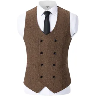 Solovedress Herren Jahrgang Anzug Weste Zweireihig Wolle Tweed Weste für Hochzeit Groomsmen - XS