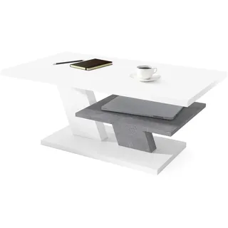 Mazzoni Couchtisch Cliff Weiß matt / Beton Betonoptik Wohnzimmertisch 110x60x45cm weiß