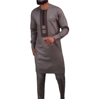 keephen Herren Dashiki Anzug Afrikanische Kleidung Casual 2 Stück Tops + Hosen Slim Fit Outfits Trainingsanzug Langarm Kurta Set - M