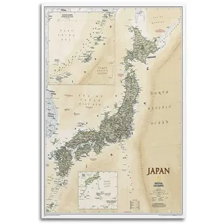 JONZA Kartenposter Asien Japan Vintage Karte Dekoratives Gemälde Leinwand Wand- und Kunstbild Familienschlafzimmerdekor 30 x 45 cm (12 x 18 Zoll)