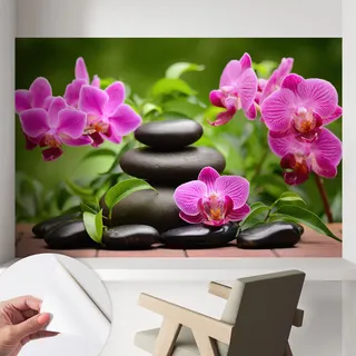Tapete Selbstklebend - Abwaschbar - Trendige Wanddeko - Elegant Fototapete  Orchideen Und Steine 104x70 Cm