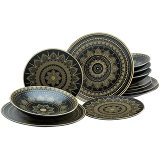 CreaTable Mandala Gold Tafelservice 12-tlg. für 4 Personen schwarz