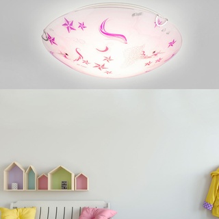 Deckenleuchte Kinderleuchte Deckenlampe Mädchen Kinderzimmer rund, Glas Einhorn Sterne weiß rosa, 2x E27, D 40 cm
