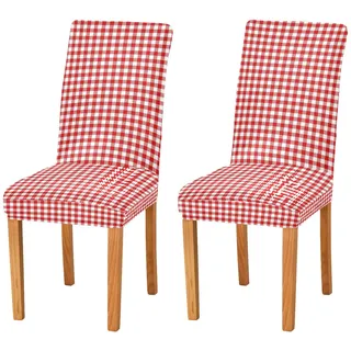 JUMBEAR Stuhlhussen für Esszimmer, Stretch-Stuhlhussen, abnehmbar, waschbar, staubabweisend, dekorativer Sitzschutz, 2er-Set, Rot / Weiß kariert