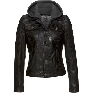 Lederjacke GIPSY "YEENIE" Gr. 40/L, schwarz (black) Damen Jacken Lederjacken im Jeansjacken-Look mit abnehmbarer Jersey-Kapuze