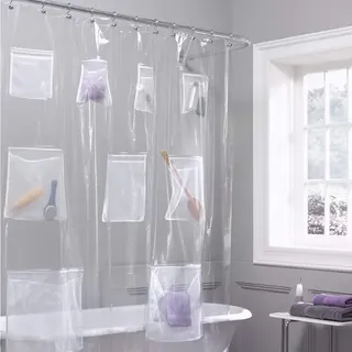 Plutreas Duschvorhang mit 9 Taschen, 183 x 183 cm, transparent