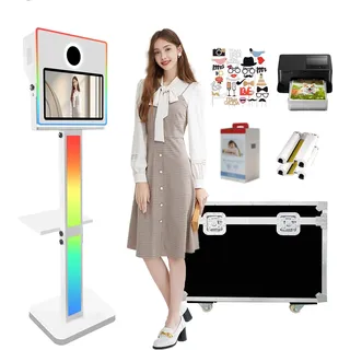 Aookely Portable DSLR Photo Booth Machine Mit drucker and photobooth Accessories, fotobox Party Hochzeit, 15,6 Zoll Touchscreen(Weiß, Fotokabine + Drucker)