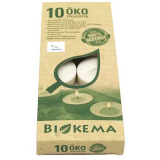 Öko-Teelichter Ø38 mm, BIOKEMA, ohne Alu-Hülle, Brenndauer ca. 4h, 10 St.