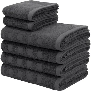 Handtuch Set MY HOME "Demara, Gästetücher, Handtücher" Handtücher (Packung) Gr. (6 St.), grau (anthrazit) Handtuch-Sets unifarbene Handtücher, Hoch-Tief-Struktur Quadrate, 100% Baumwolle