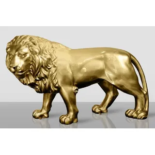 Casa Padrino XXL Deko Skulptur Löwe Gold 185 cm - Lebensgroße Garten Deko Figur