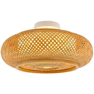 Konfiur Bambus Deckenlampe, Led Deckenleuchte E27 220V Rattan Lampe 40x14cm Rattan Lampenschirm, Hängeleuchte mit 3 Glühbirnen, für Schlafzimmer Wohnzimmer Flur, Gelb