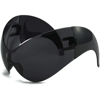 LJCZKA Randlose y2k Sonnenbrille für Damen und Herren, Futuristische Wrap Around Sonnenbrille Groß Sport Brille mit Schild UV-Schutz - 57-84 mm