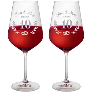 AMAVEL Weingläser mit Gravur zur Rubinhochzeit, 2er Weingläser Set, Personalisierte Weißweingläser, Geschenke zur Rubinhochzeit, 500ml Weinglas Set, Rotweingläser, 40 Hochzeitstag Geschenk
