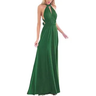 Damen Elegant Brautjungfernkleid Multiway V-Ausschnitt Rückenfrei Partykleid Ärmellos Schulterfrei Bodenlang Cocktailkleid Sommerkleid Formal Festlich Abendkleid Abschlussball Ballkleid Grün XL - XL
