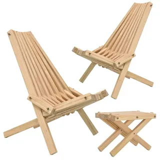 holz4home® Skandinavisches Liegestuhl Set aus massivem Kiefernholz Holzstuhl I Wellnessstuhl Stuhl für Garten, Terrasse Wellnessbereich I Sitzgruppe - Naturbelassen