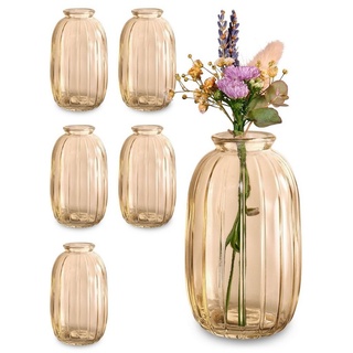 Praknu Tischvase 6 Vintage Glas Minivasen - Runde & Stabile Blumenvasen (Set, 6 St), Spülmaschinenfest - Kleine Glasvasen für Hochzeit Tischdeko - Gold goldfarben