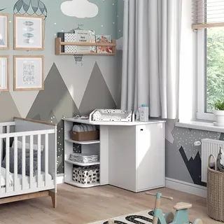 Vicco Wickelkommode Kristian, Weiß, 85 x 77.3 cm mit Tür und offenen Fächern, umbaubar zur regulären Kommode für vielseitige Nutzung