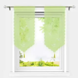 HeichkelL 2 Stück Scheibengardinen aus Voile, Bistrogardinen mit Quaste und Laserschnitt Schmetterlinge Muster, Kurzstores mit Tunnelzug Grün Je BxH 40x60cm
