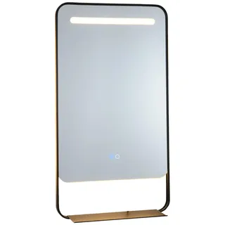 COSTWAY Badspiegel mit Beleuchtung, Badezimmerspiegel rechteckig mit Ablage, Spiegel Bad 80x60 cm mit Anti-Beschlag-Funktion, 3 Lichtfarben, Wandspiegel für Flur, Schlafzimmer, Dekoration (Schwarz)
