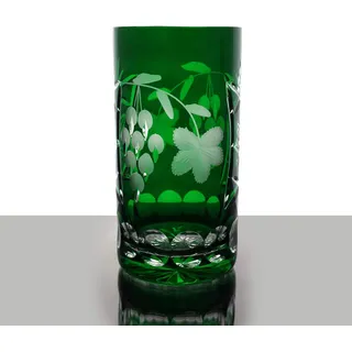 Longdrinkglas Traube Weinrebe 340ml Trinkbecher Bleikristall geschliffen grün