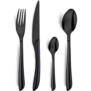 Amefa Lumino 1422 - 16 pcs Cutlery Set (Bright Black PVD – Black handle), Besteck