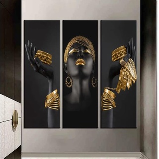 HEHGVCF Poster Set Schwarz Gold Frau Bilder,Afrikanische Frauen Bilder Auf Leinwand Kunstdruck Poster Bild Wand Home Deko Bilder Gold Rahmenlos (Frau,50x100cm)