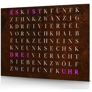 WordClock Jupiter 50 × 40 cm – LED-Wortuhr mit App-Steuerung (IO Software, offlinefähig) – Rust Iron Edition aus echt gerostetem Eisen – Infinity Edge Design – Premium-Wanduhr mit 16 Mio. Farben