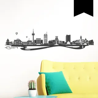 Wandkings Wandtattoo Skyline Essen (mit Sehenswürdigkeiten und Wahrzeichen der Stadt) 115 x 27 cm schwarz - erhältlich in 33 Farben