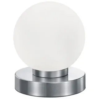 Reality Leuchten LED Nachttischlampe touch Kugel-Lampe, Höhe 15cm, dimmbar, LED wechselbar, Warmweiß, kleine Tischlampe mit Glas-Kugel, Tischleuchte inkl. E14 LED silberfarben