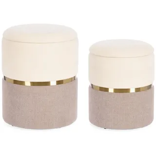 Pouf Radinka 2er-Set aus Stoff, modern mit Stauraum, rund, Rosa und Weiß, gepolstert