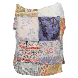 Guru-Shop T-Shirt Boho Patchwork Sommertop, upcycling Damentop,.. Ethno Style, alternative Bekleidung blau|bunt