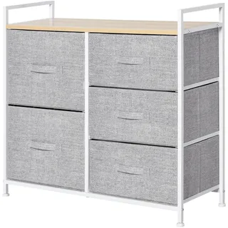 Homcom Schubladenschrank mit 5 Stoffschubladen Stoff Holz Grau 83 x 29 x 77 cm