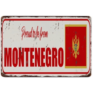 Yelolyio Proud to be from Montenegro Vintage Metallschild Poster Montenegro Flagge Metall Blechschild Land Souvenir Geschenk Wandschild für Wohnzimmer Küche Veranda 20,3 x 30,5 cm Einweihungsgeschenk